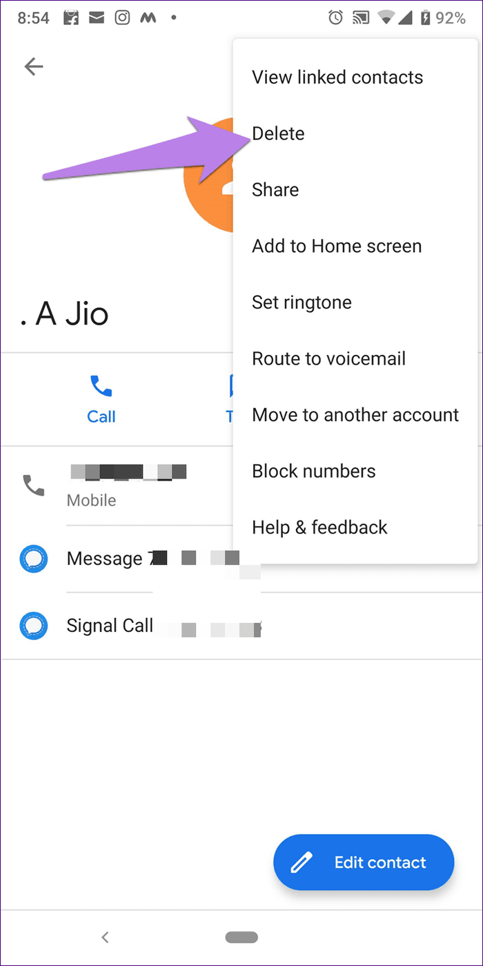 Удалить контакт WhatsApp 7