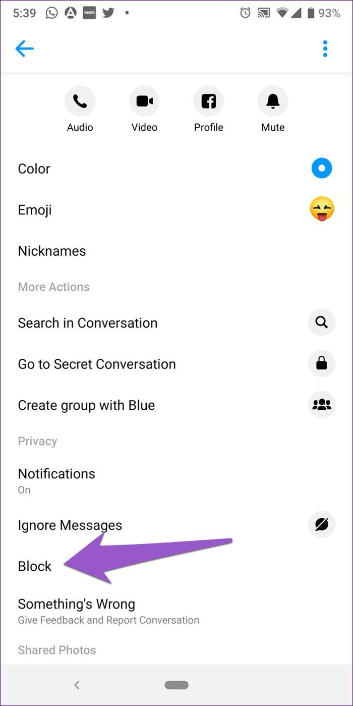 Заблокировать в Facebook Messenger 8