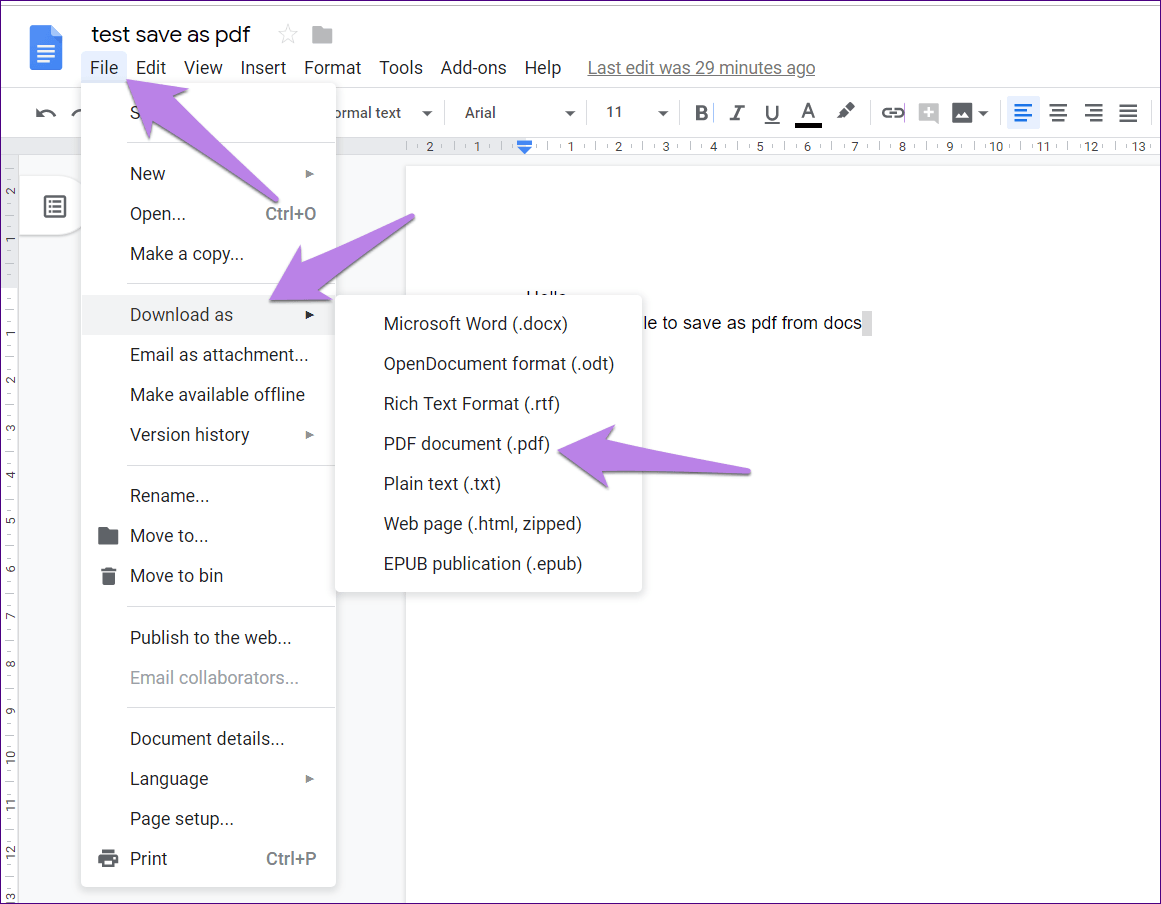Сохранить Google Документы как PDF 1