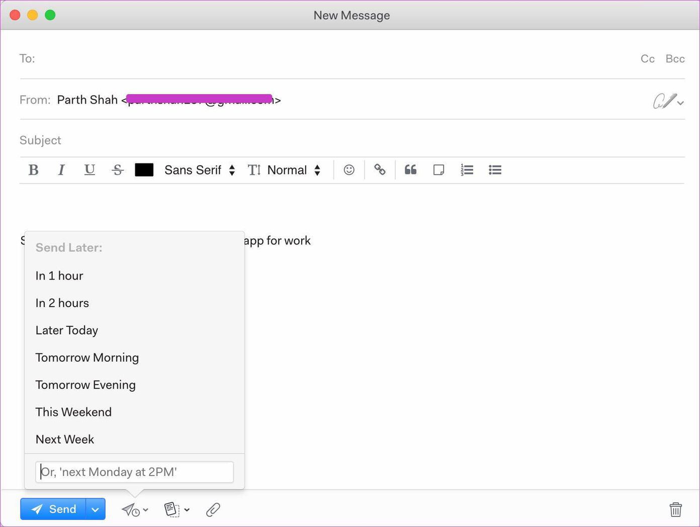 Меню создания Mailspring