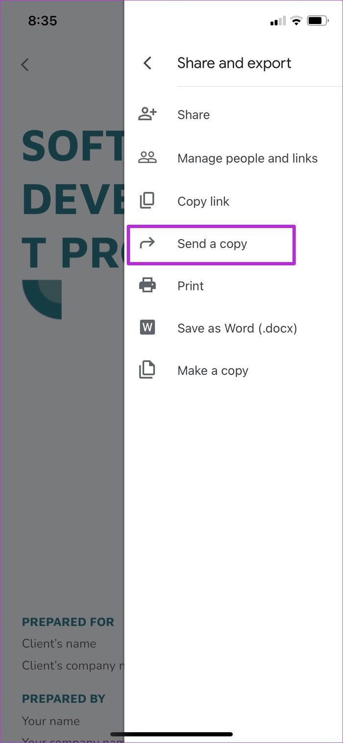 Отправить копию в формате pdf на iphone