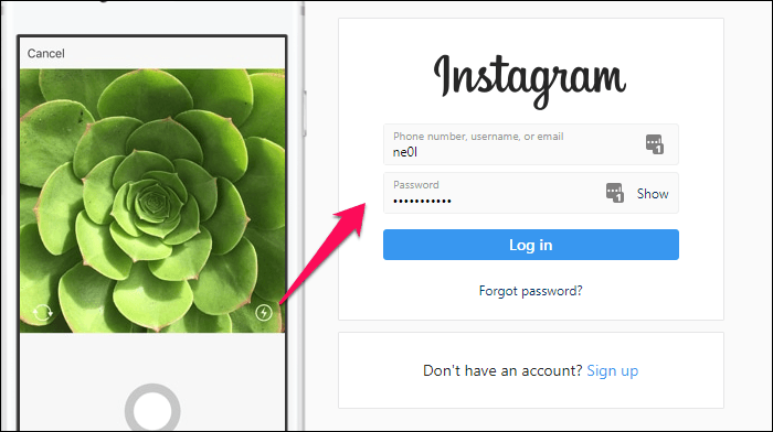 Экран входа в Instagram