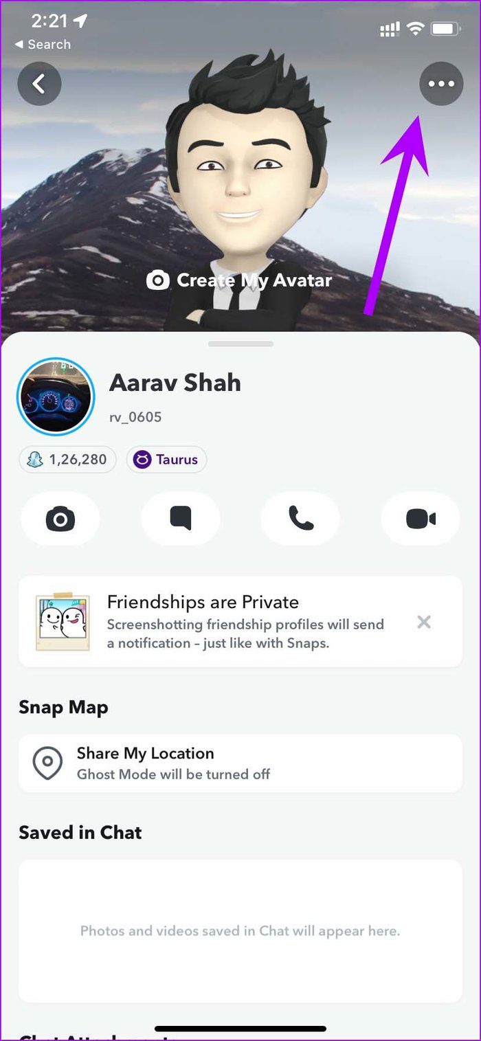 Открыть больше меню Snapchat отчет против блока
