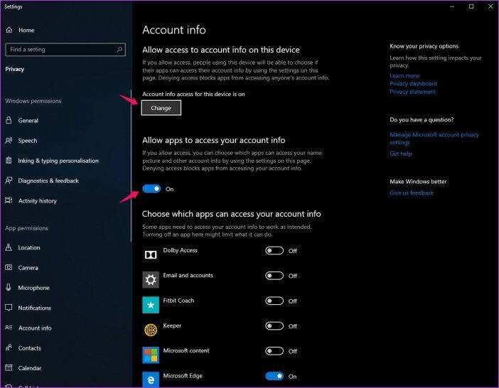 Настройки конфиденциальности Windows 10 10