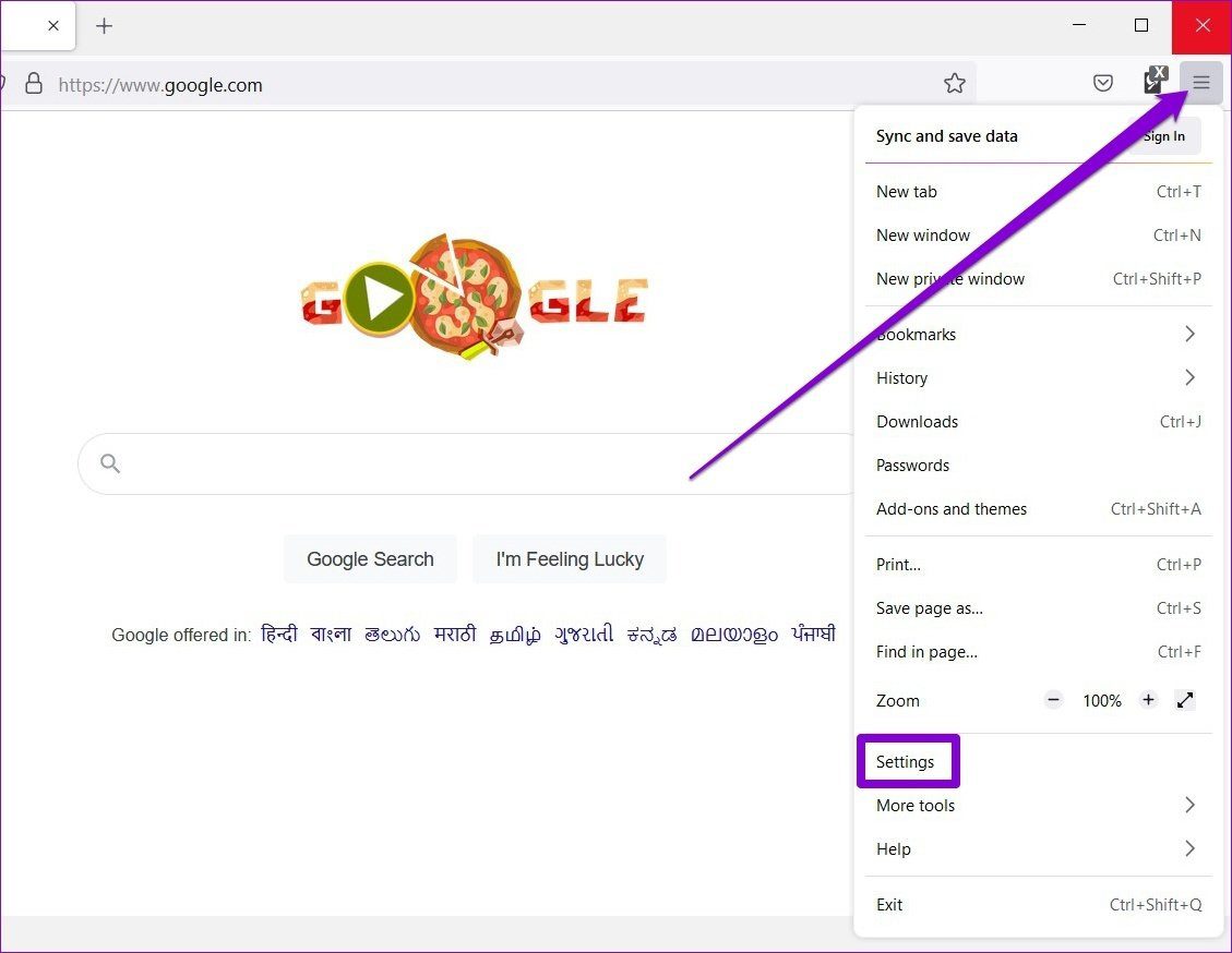Откройте настройки Firefox