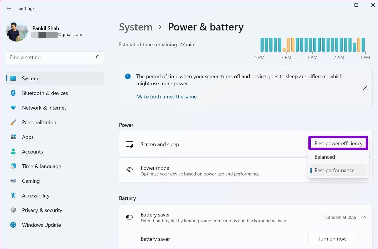 Изменить режим питания в Windows 11