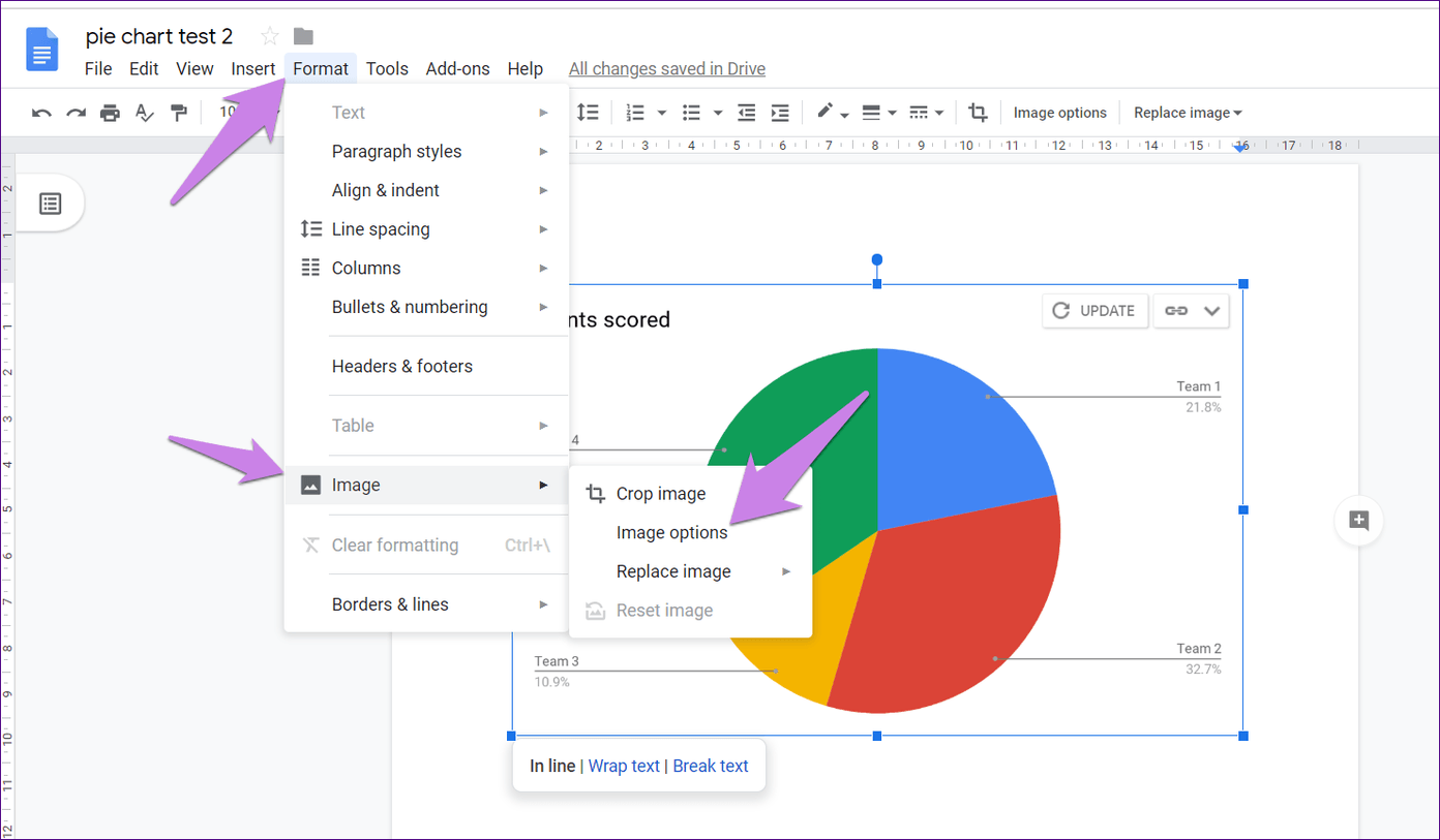 Добавить круговую диаграмму Google Docs 9