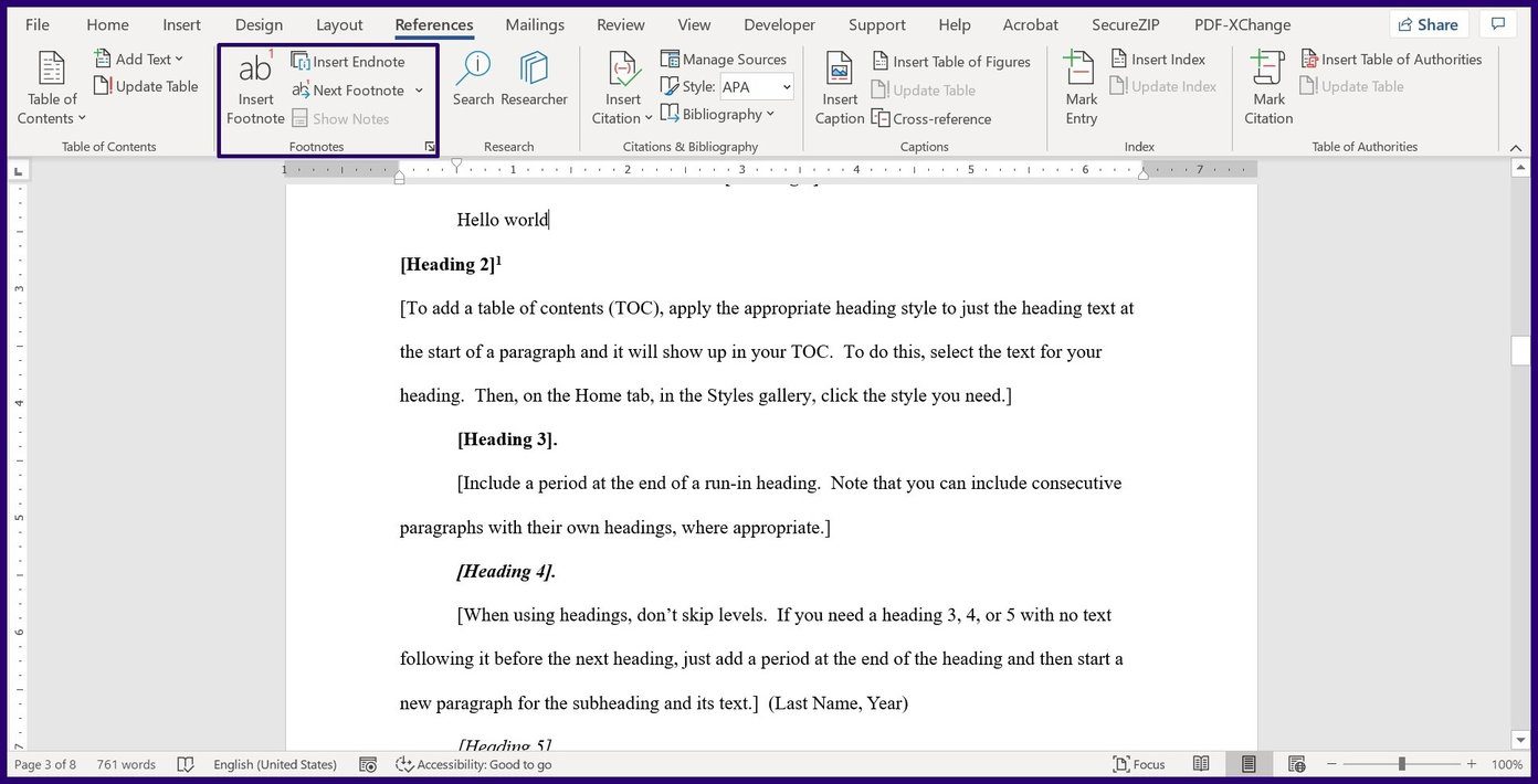 Как создавать и вставлять сноски и концевые сноски в Microsoft Word шаг 4