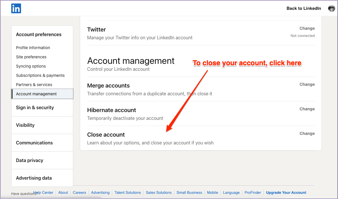 Варианты закрытия учетной записи Linkedin