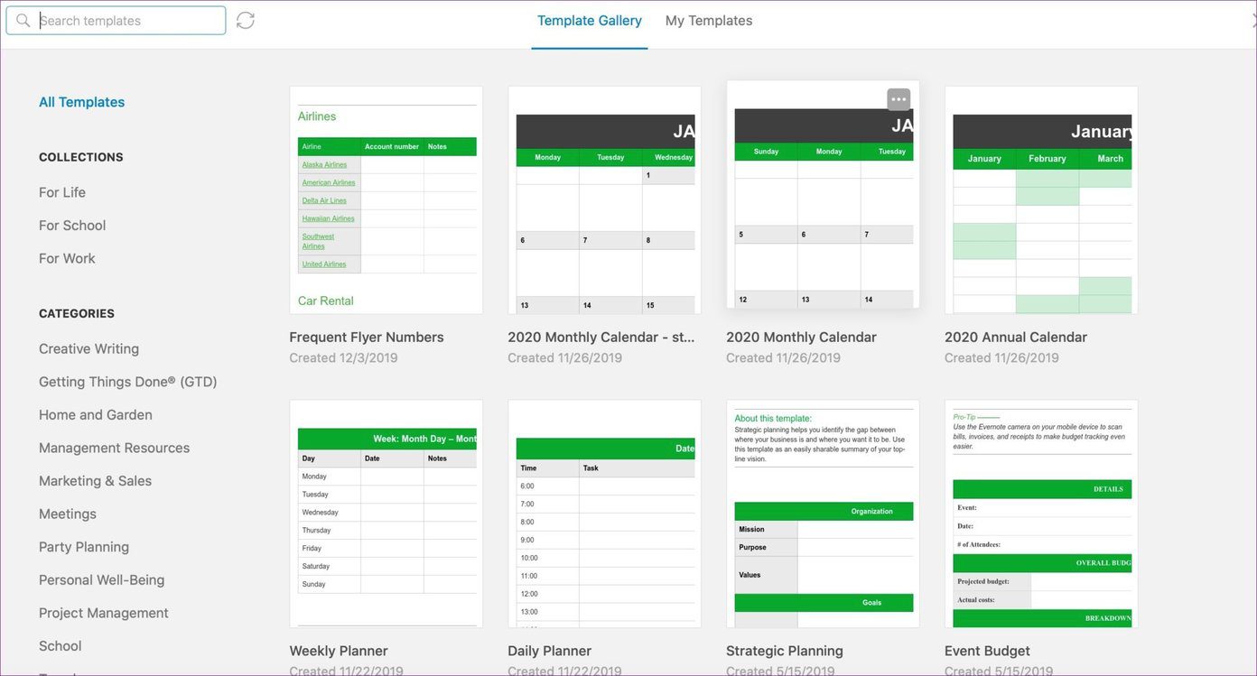 Шаблоны Evernote