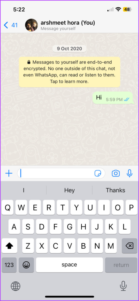 Отправить сообщение WhatsApp самому себе