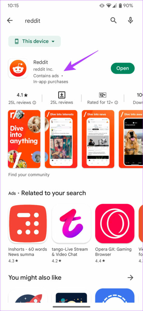 выберите приложение Reddit