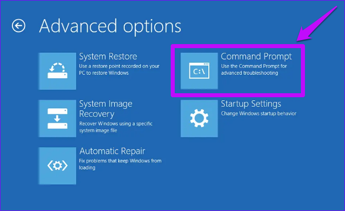 Командная строка дополнительных параметров установки Windows