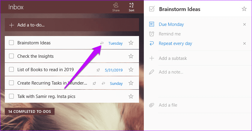 Создание повторяющихся задач в Wunderlist 92