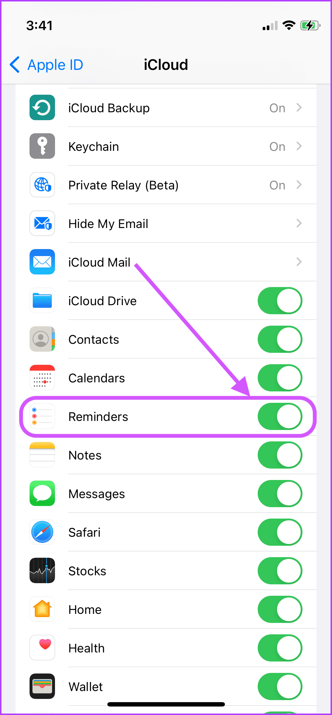 2. Убедитесь, что синхронизация iCloud включена для напоминаний на iPhone и Mac 3.