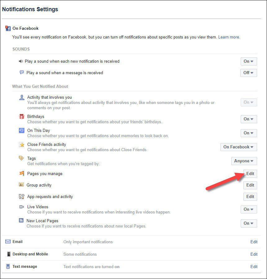 Уведомления на странице Facebook 7