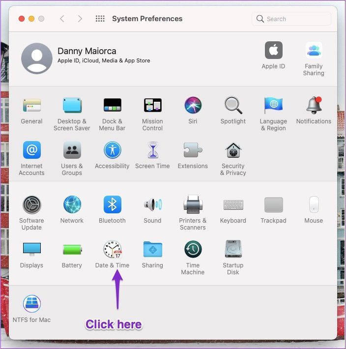 Системные настройки даты и времени Mac