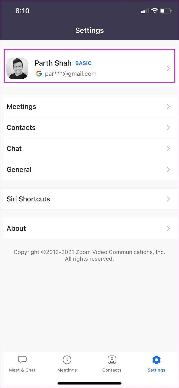 Откройте настройки Zoom на i Phone
