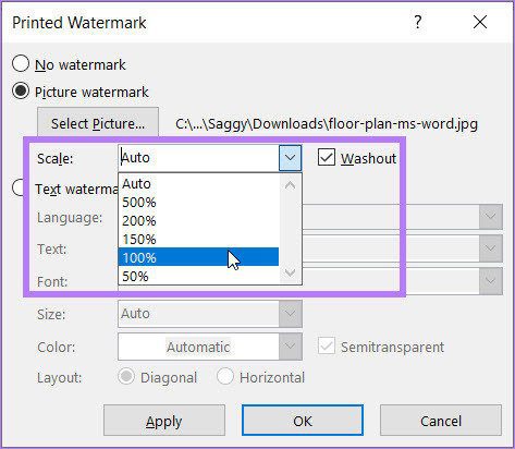 Масштаб водяного знака Microsoft Word Whiteboard