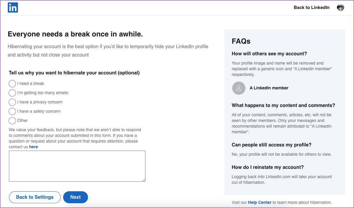 Вопросы об учетной записи Linkedin в спящем режиме